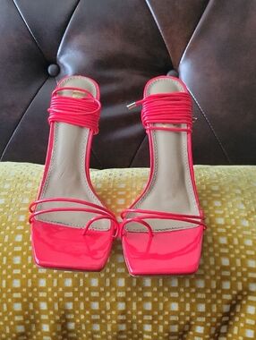 Ego Women's Red Strappy Square-Toe Heels